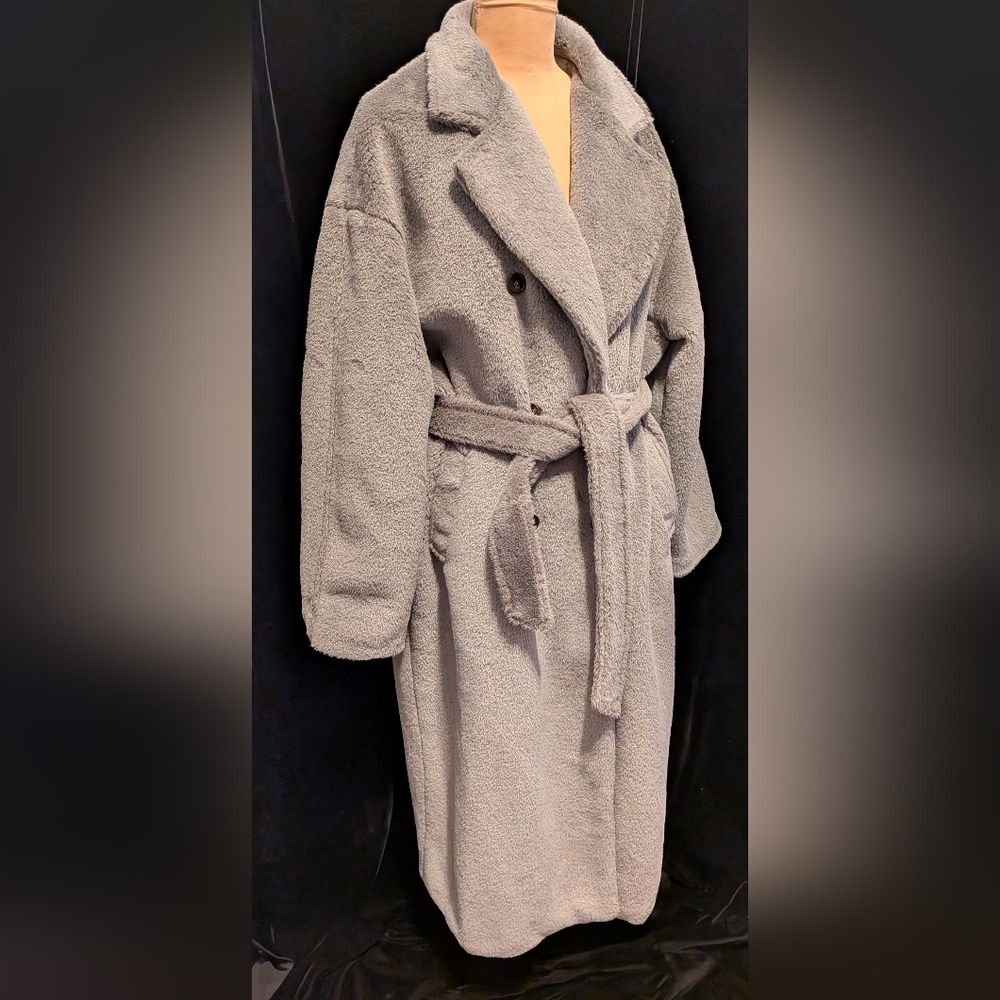 Women's Gray Belted Teddy Coat By COMMENSE Oversized L - Picture 3 of 15